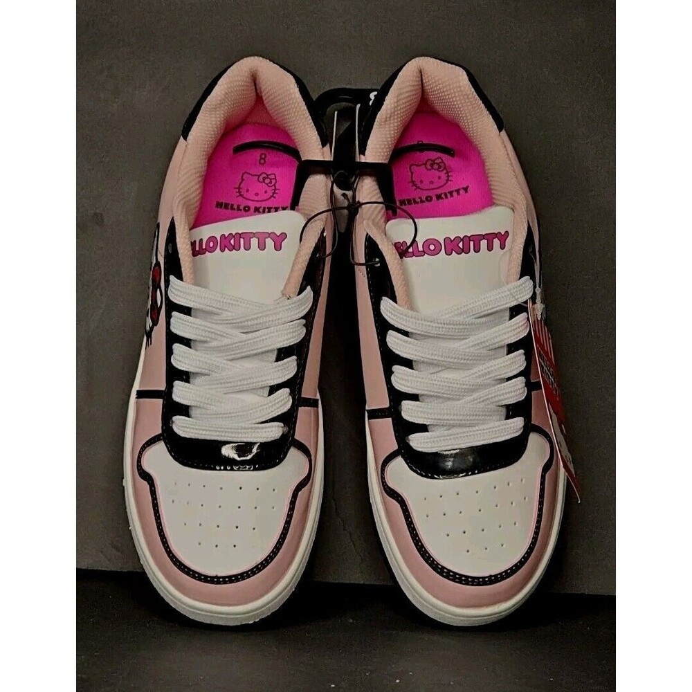 Sanrio Hello Kitty Pink Patent PU Black Trim Court Sneakers Womens Size 9 NWT - Picture 6 of 9